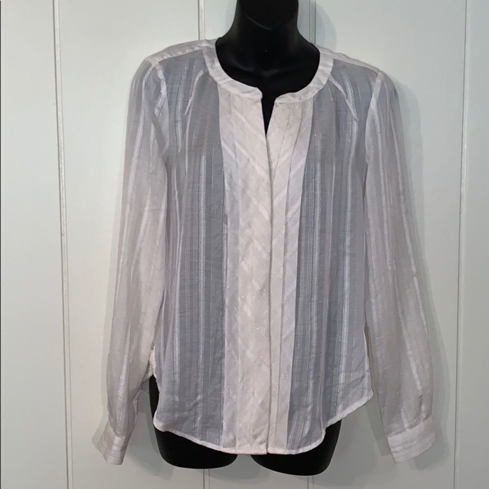 Ann Taylor LOFT‎ cream  blouse with silver threads